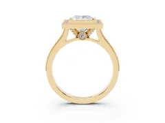 Princess Cut Diamond Halo Milgrain Pavé Band Ring Set in Yellow gold with Prong Setting