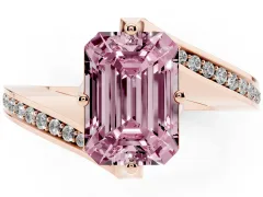 Fancy Pink Emerald Cut Diamond Solitaire Ring Set in Rose gold with Intertwined Pavé Twist Band
