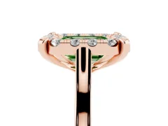 Fancy Green Emerald Cut Diamond Cluster Halo Solitaire Ring Set in Rose gold with Prong Setting