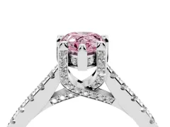 Fancy Pink Pear Cut Diamond Solitaire Ring Set in White gold with Brilliant Pavé Band and Prong Setting