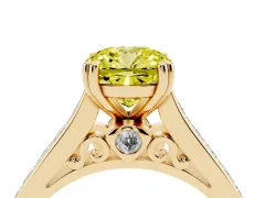 Fancy Yellow Cushion Cut Diamond Channel Set Solitaire Engagement Ring Set in Yellow gold with Prong Setting