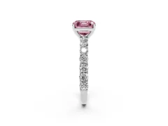 Fancy Pink Asscher Cut Diamond Solitaire Ring Set in Silver with Shared Prong Pavé Band