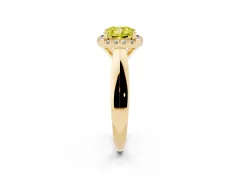 Fancy Yellow Cushion Cut Diamond Halo Solitaire Engagement Ring Set in Yellow gold with Square Band and Prong Setting