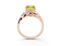 Fancy Yellow Asscher Cut Diamond Solitaire Twist Engagement Ring Set in Rose gold with Pavé Leaf Accents
