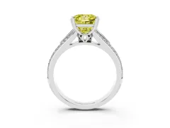 Fancy Yellow Princess Cut Diamond Split Shank Pavé Engagement Ring Set in Platinum with Prong-Set Center Stone