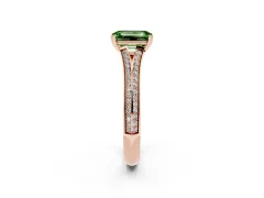 Fancy Green Emerald Cut Diamond Split Shank Pavé Engagement Ring Set in Rose gold with Prong-Set Center Stone