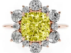 Fancy Yellow Cushion Cut Diamond Cluster Halo Ring Set in Rose gold with Solitaire Band and Prong Setting