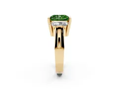 Fancy Green Radiant Cut Diamond Three-Stone Channel Set Ring Set in Yellow gold with Smooth Polished Band
