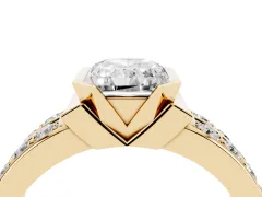 Radiant Cut Diamond Wide Channel Set Band Ring Set in Yellow gold with Bezel Setting