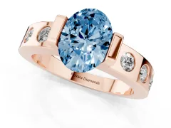 Fancy Blue Oval Cut Diamond Channel-Set Band Ring Set in Rose gold with Bezel Prong Setting