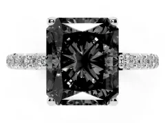 Fancy Black Radiant Cut Diamond Solitaire Engagement Ring Set in White gold with Round Pavé Band and Prong Setting