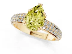Fancy Yellow Pear Cut Diamond Solitaire Ring Set in Yellow gold with Multi-Row Round Pavé Band and Prong Setting