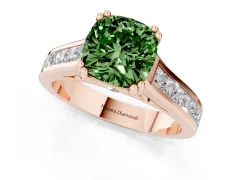 Fancy Green Cushion Cut Diamond Channel Set Solitaire Engagement Ring Set in Rose gold with Prong Setting