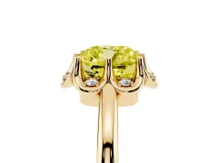Fancy Yellow Cushion Cut Diamond Round Cluster Halo Ring Set in Yellow gold with Solitaire Band and Prong Setting