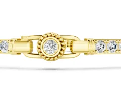 Round Diamond Bezel-Set Tennis Bracelet Set in Yellow gold with Pavé Band