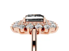 Fancy Black Princess Cut Diamond Floral Double Halo Ring Set in Rose gold with Round Petals