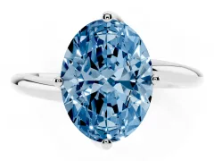 Fancy Blue Oval Cut Diamond Solitaire Engagement Ring Set in White gold with Classic Plain Band