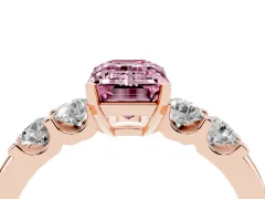 Fancy Pink Emerald Cut Diamond Five-Stone Prong Set Engagement Ring Set in Rose gold with Channel Band