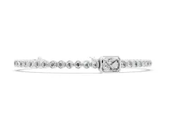 Round Diamond Bezel-Set Tennis Bracelet Set in White gold with Radiant Cut Center Stone