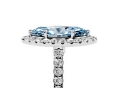 Fancy Blue Marquise Cut Diamond Halo Pavé Engagement Ring Set in White gold with Prong Setting