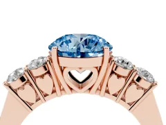 Fancy Blue Round Cut Diamond Five-Stone Prong Set Band Ring Set in Rose gold with Polished Band