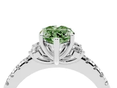 Fancy Green Marquise Cut Diamond Three-Stone Pavé Ring Set in White gold with Prong Setting