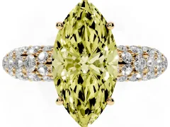 Fancy Yellow Marquise Cut Diamond Pavé Band Solitaire Ring Set in Yellow gold with Close-Set Accent Stones and Prong Setting