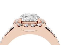 Cushion Cut Diamond Pavé Halo Ring Set in Rose gold with Prong Setting