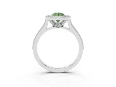 Fancy Green Pear Cut Diamond Halo Milgrain Pavé Band Ring Set in White gold with Prong Setting