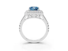 Fancy Blue Princess Cut Diamond Double Halo Ring Set in Platinum with Pavé Band