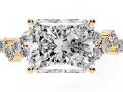 Radiant Cut Diamond Ring Set in Yellow gold with Scattered Round Accents