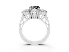 Fancy Black Heart Cut Diamond Three-Stone Ring Set in White gold with Textured Band