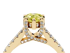 Fancy Yellow Pear Cut Diamond Solitaire Ring Set in Yellow gold with Brilliant Pavé Band and Prong Setting