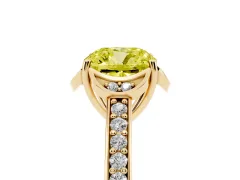 Fancy Yellow Cushion Cut Diamond Halo Ring Set in Yellow gold with Channel Set Band and Prong Setting