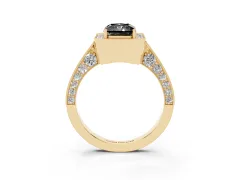 Fancy Black Radiant Cut Diamond Halo Engagement Ring Set in Yellow gold with Accent Split Shank Band
