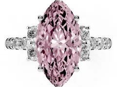 Fancy Pink Marquise Cut Diamond Three-Stone Pavé Ring Set in Platinum with Prong Setting