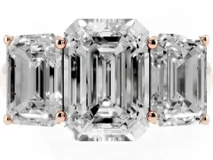 Emerald Cut Diamond Three-Stone Ring Set in Rose gold with Plain Polished Band