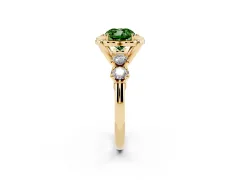 Fancy Green Cushion Cut Diamond Floral Halo Ring Set in Yellow gold with Shared Prong Band