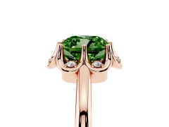 Fancy Green Cushion Cut Diamond Round Cluster Halo Ring Set in Rose gold with Solitaire Band and Prong Setting