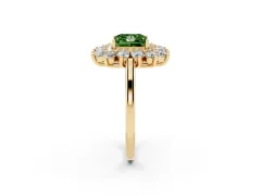 Fancy Green Princess Cut Diamond Floral Double Halo Ring Set in Yellow gold with Round Petals