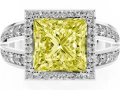 Fancy Yellow Princess Cut Diamond Halo Ring Set in Silver with Double Pavé Split Shank