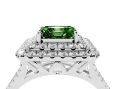 Fancy Green Asscher Cut Diamond Double Halo Ring Set in Silver with Pavé Split Shank and Prong Setting