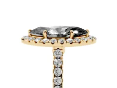 Fancy Black Marquise Cut Diamond Halo Pavé Engagement Ring Set in Yellow gold with Prong Setting