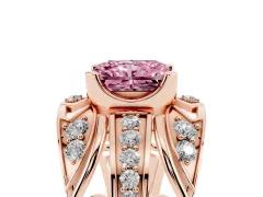 Fancy Pink Radiant Cut Diamond Art Deco Ring Set in Rose gold with Pavé Split Shank