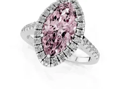 Fancy Pink Marquise Cut Diamond Pavé Halo Engagement Ring Set in Silver with Pavé Band and Prong Setting