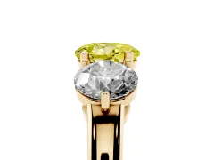 Fancy Yellow Round Cut Diamond Three-Stone Ring Set in Yellow gold with Prong Setting and Plain Band