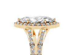 Marquise Cut Diamond Halo Split Shank Pavé Ring Set in Yellow gold with Prong Setting