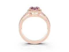 Fancy Pink Asscher Cut Diamond Halo Ring Set in Rose gold with Double Pavé Split Shank