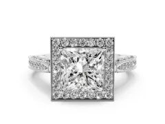 Princess Cut Diamond Halo Engagement Ring Set in Platinum with Accent Split Shank Band
