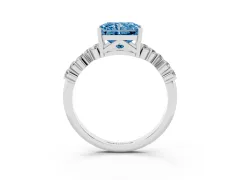 Fancy Blue Radiant Cut Diamond Ring Set in Platinum with Scattered Round Accents